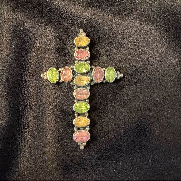 Sterling Silver Gemstone Prayer Cross - Picture 1 of 6
